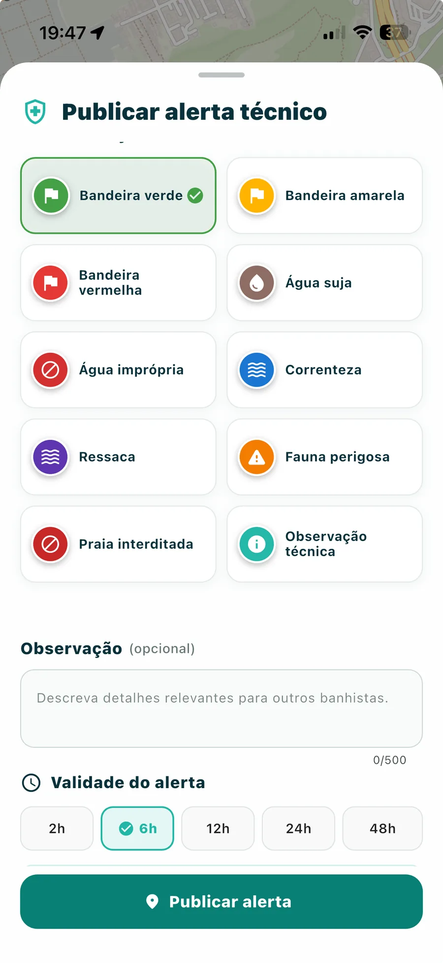 Publicação de alerta por perfil técnico verificado